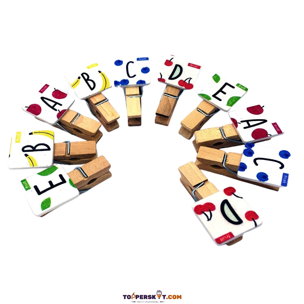 Mini Wooden Alphabet Print Photo Hanging Clips with 1 Meter Thread (Pack of 10)