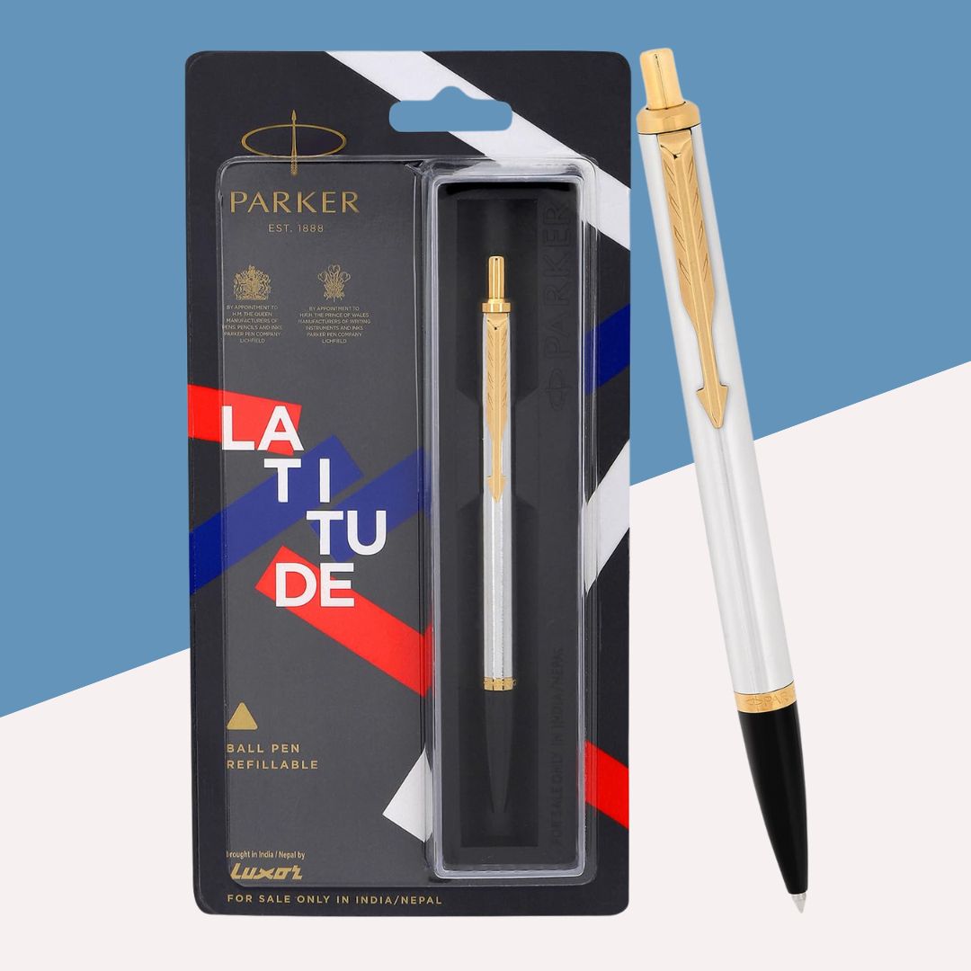 Parker Latitude Shiny Chrome Ball Pen- Blue (Pack of