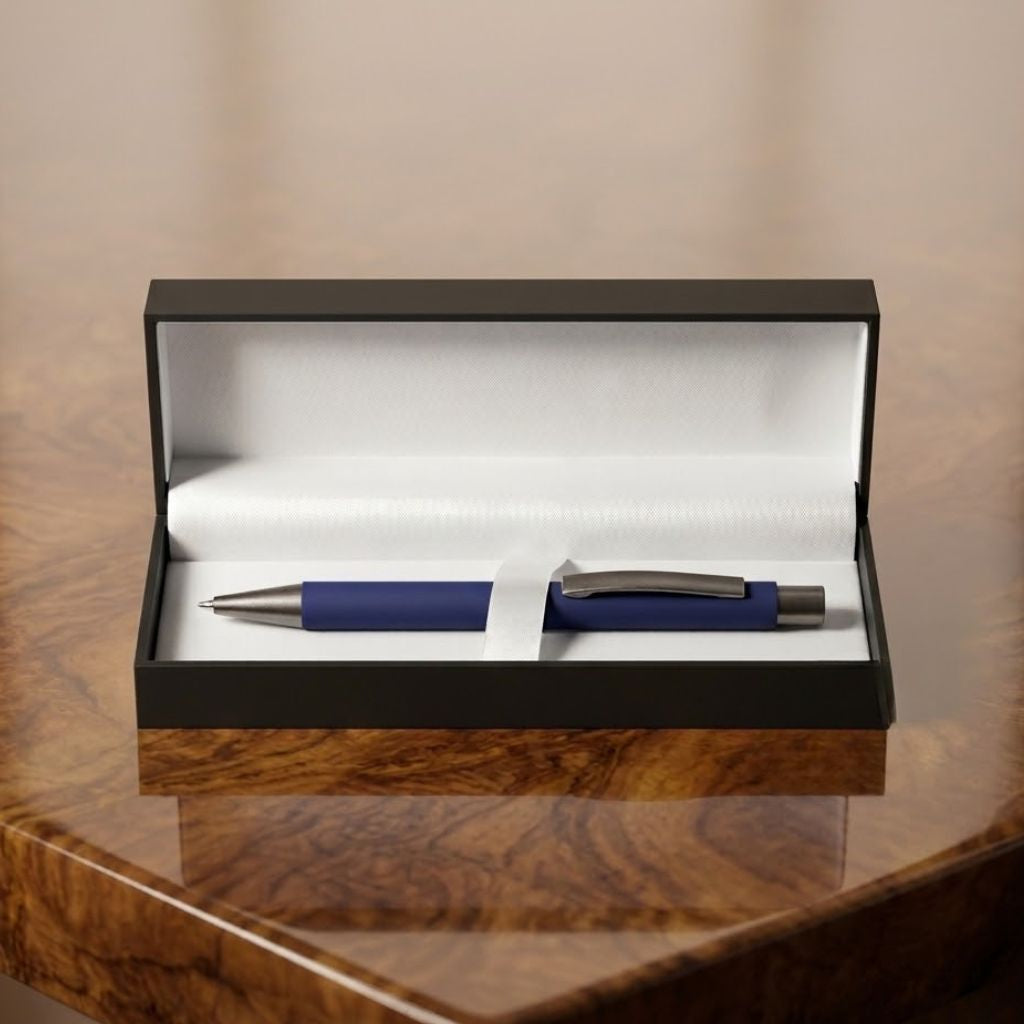 Premium Matte Blue Metal Ballpoint Pen with Click Mechanism & Premium box - Blue Ink (Pack Of 1)