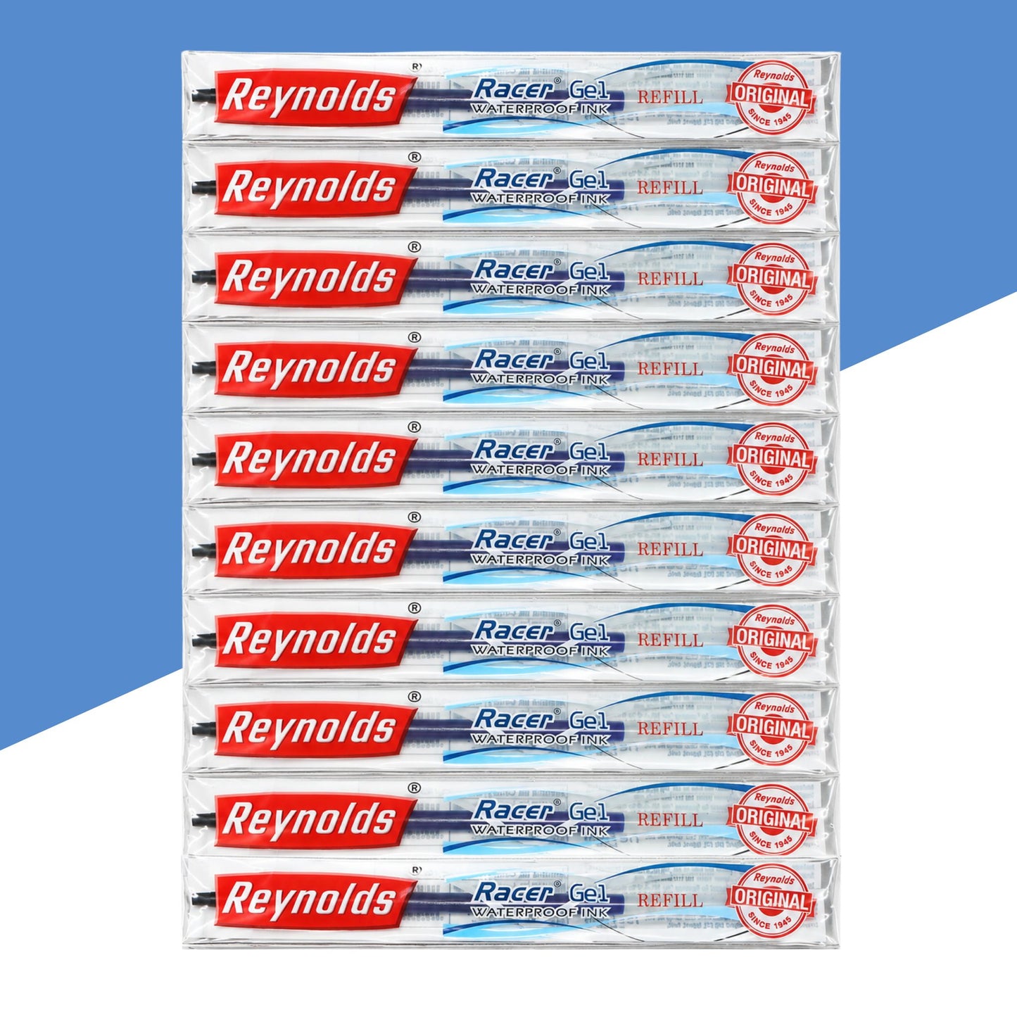 (10 Pcs.) Reynolds Racer Gel Waterproof Ink Refill - Blue