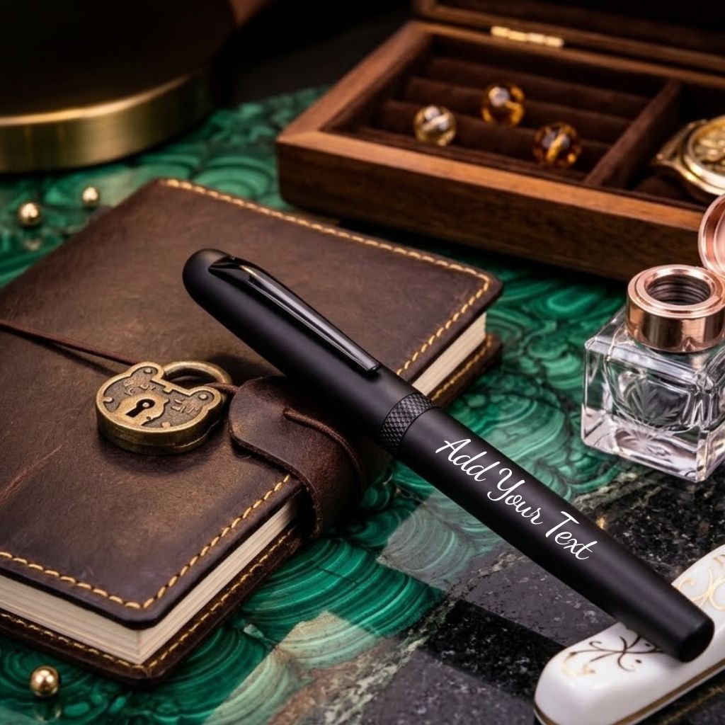 Premium Matte Black Metal Rollerball Pen with Magnetic Cap With Premium Gift Box - Blue Ink