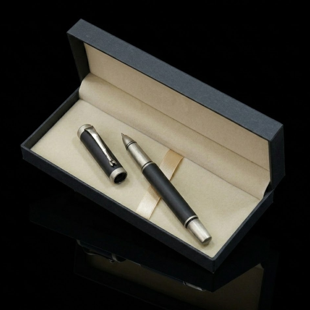 Premium Black & Silver Metal Rollerball Pen with Premium Gift Box- Blue Ink (Pack of 1)