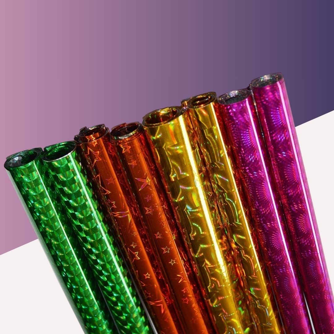 (5 Pcs.) Holographic Gift Wrapping Sheets : Radiant Red