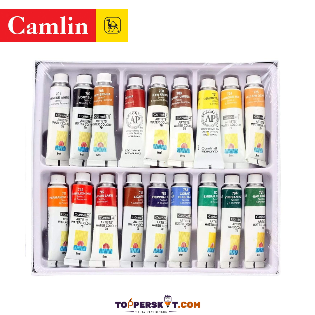 Camel Artist's Water Color Tubes: Vibrant Shades in 9 ml Tubes ( Pack Of 18 ) - Topperskit LLP