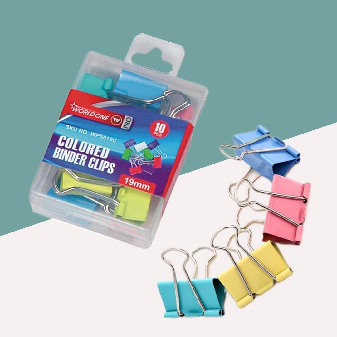 WorldOne Coloured Binder Clip -19mm : Vibrant and Reliable Document Organization ( Pack of 10 ) - Topperskit LLP