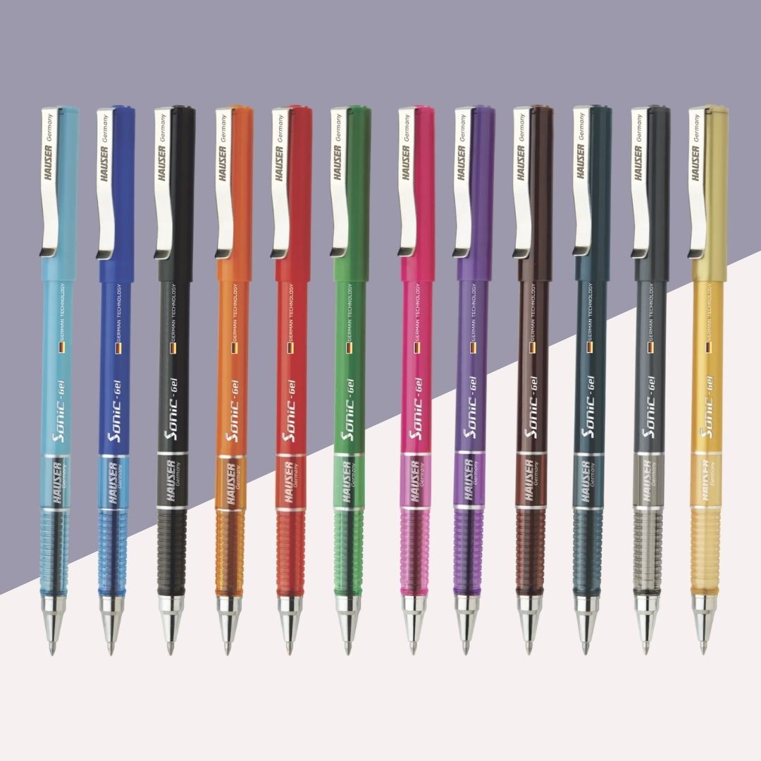 Hauser Sonic Gel Pens - Multicolour : Waterproof Ink, Japanese Precision, and Elegant Design ( Pack of 12 ) - Topperskit LLP