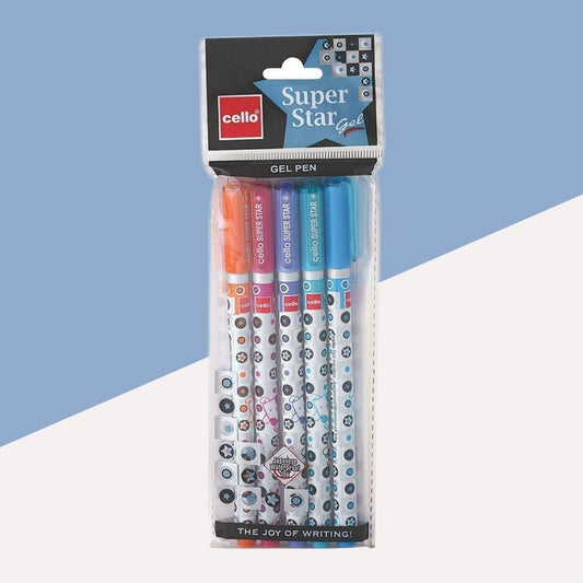 Cello Super Star Gel Pen Set  – Blue: Elegance in Every Stroke ( Pack of 5 ) - Topperskit LLP