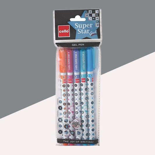 Cello Super Star Gel Pen Set  – Black: Elegance in Every Stroke ( Pack of 5 ) - Topperskit LLP