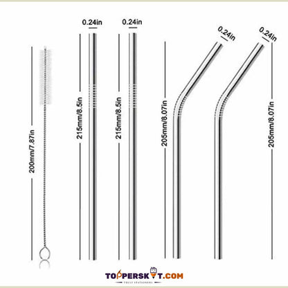 Premium Stainless Steel Straw Set with Cleaning Brush: Eco-Friendly and Reusable