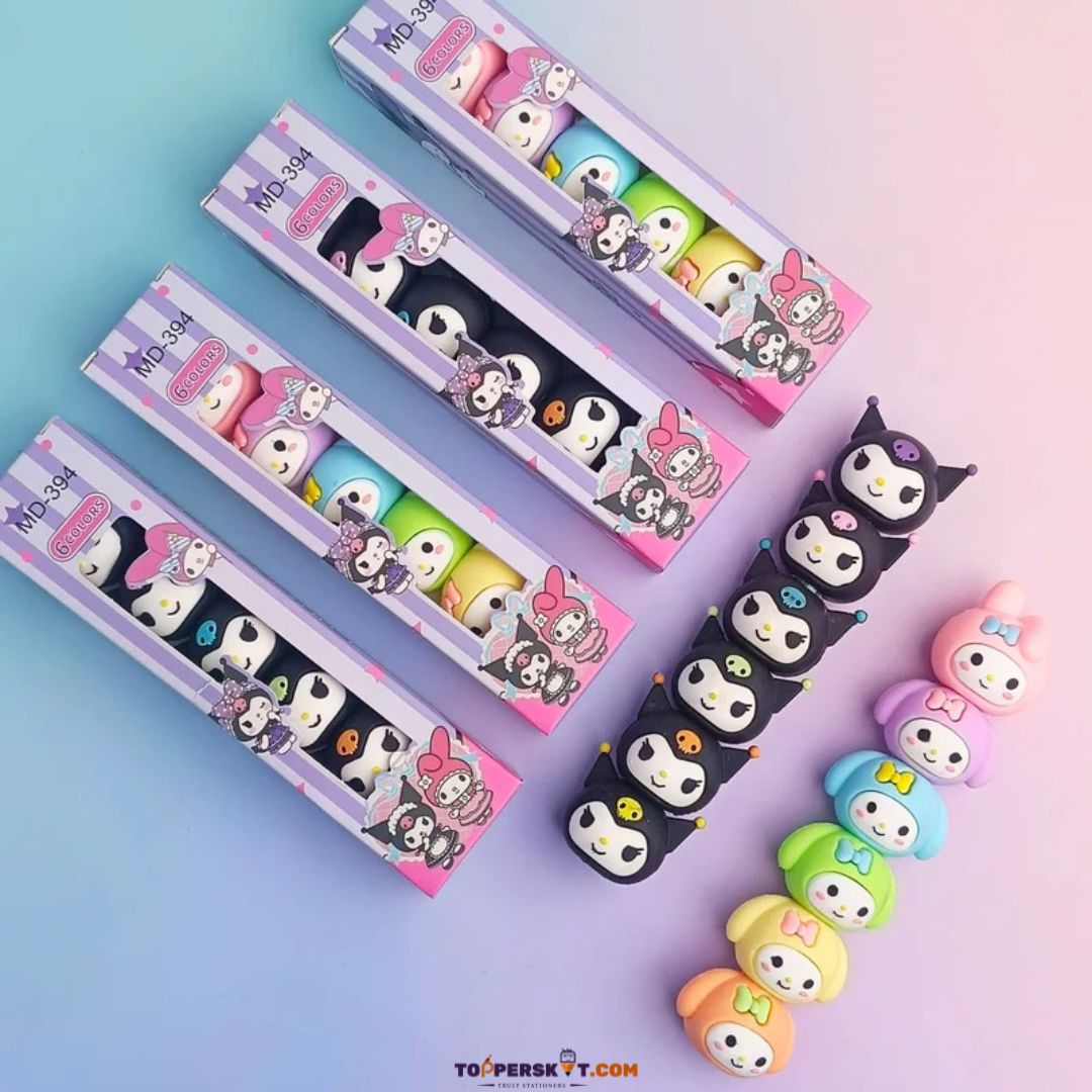 Cute Kuromi Design Stack & Shine Fluorescent Highlighter Pens (Pack of 6)