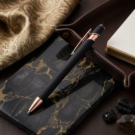 Stylus Black & Gold Premium Body Click Ball Pen with Box- Blue Ink (Pack of 1)