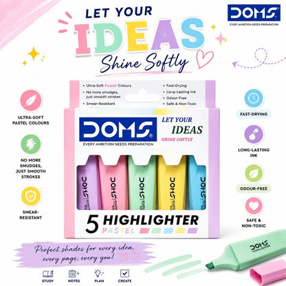 Doms 5 Pastel Color Highlighter Set - Image 3