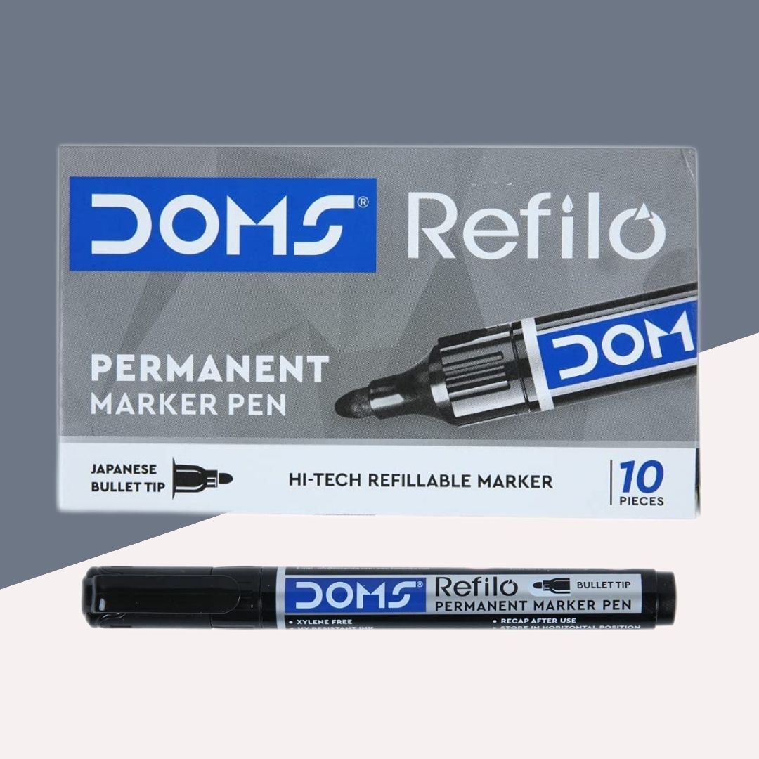 Doms Refilo Permanent Marker - Black: Versatile, Refillable, and Environmentally Friendly ( Pack Of 1 ) - Topperskit LLP