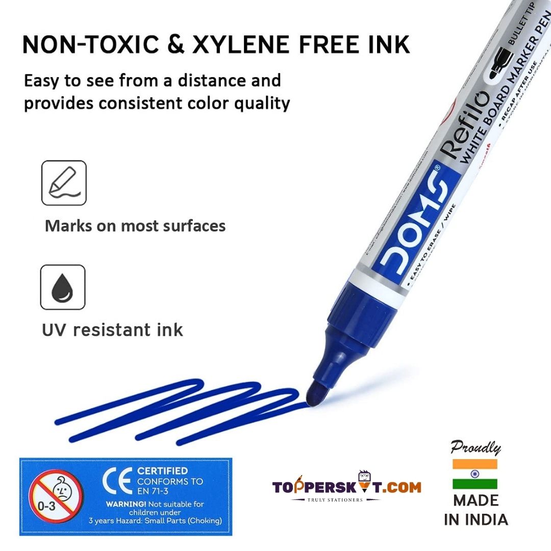 Doms Refilo Permanent Marker - Blue: Versatile, Refillable, and Environmentally Friendly ( Pack Of 1 ) - Topperskit LLP