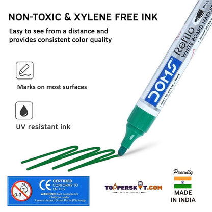 Doms Refilo Permanent Marker - Green : Versatile, Refillable, and Environmentally Friendly ( Pack of 1 ) - Topperskit LLP