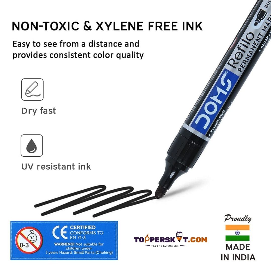 Doms Refilo Permanent Marker - Black: Versatile, Refillable, and Environmentally Friendly ( Pack Of 1 ) - Topperskit LLP