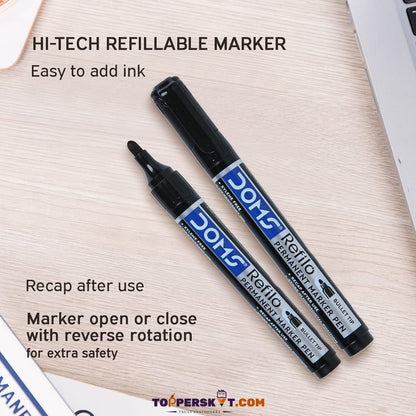 Doms Refilo Permanent Marker - Black: Versatile, Refillable, and Environmentally Friendly ( Pack Of 1 ) - Topperskit LLP