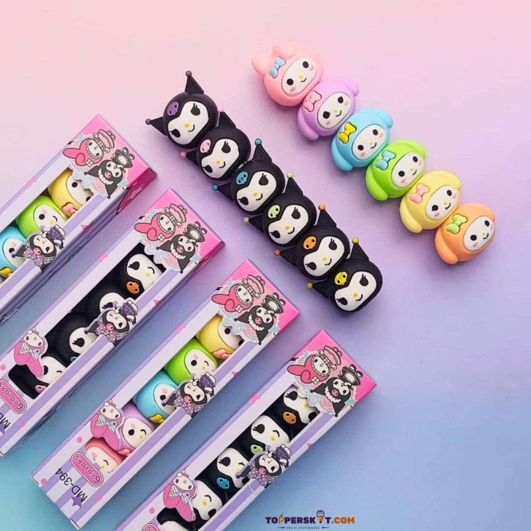 Cute Kuromi Design Stack & Shine Fluorescent Highlighter Pens (Pack of 6)