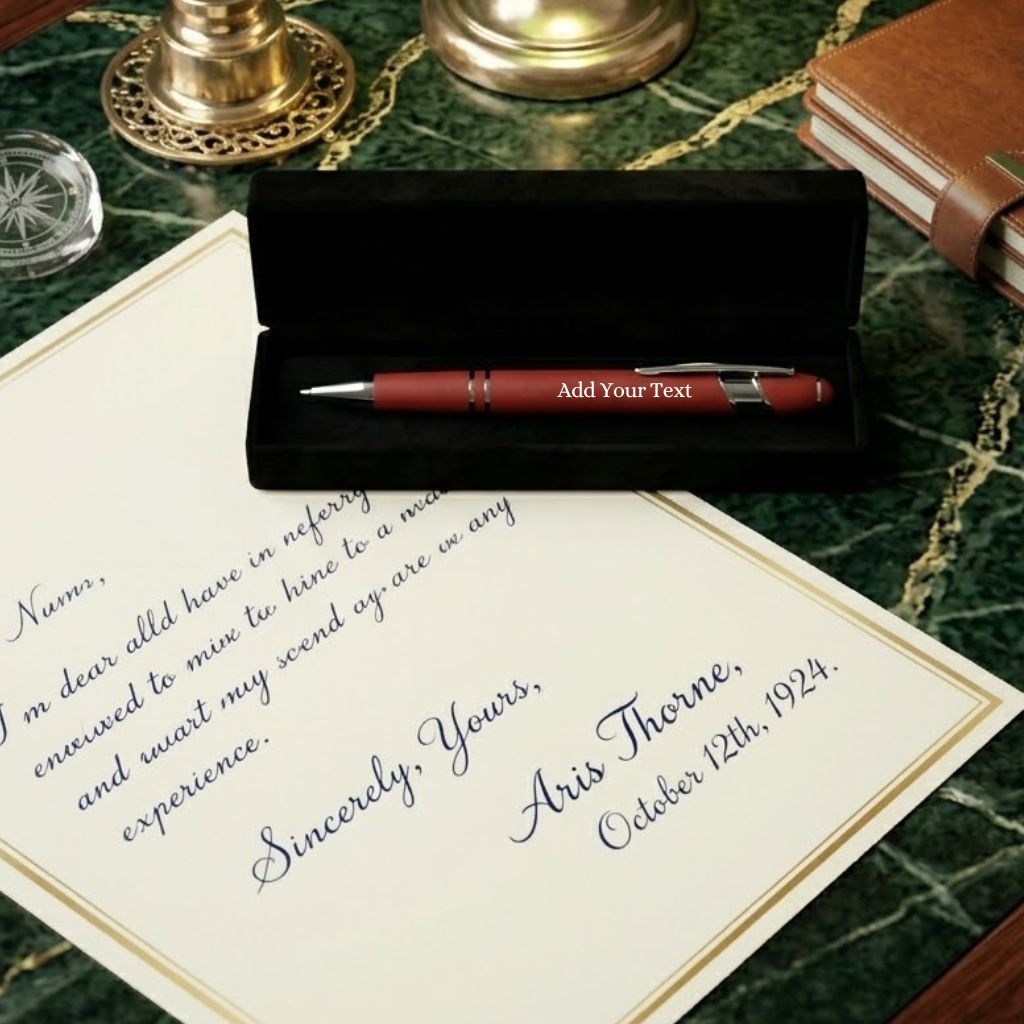 Luxury Red Metal Ballpoint Pen with Premium Gift Box - Blue Ink (Pack Of 1)