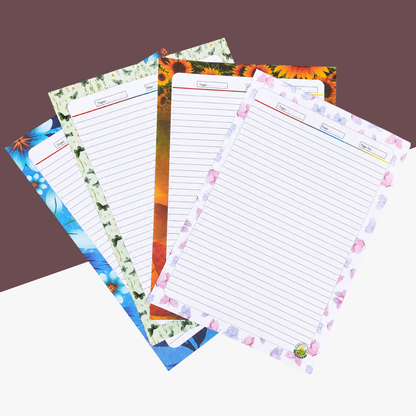 Premium Designer Ruled Sheets – Floral Border Stationery (Set of 20 Sheets)