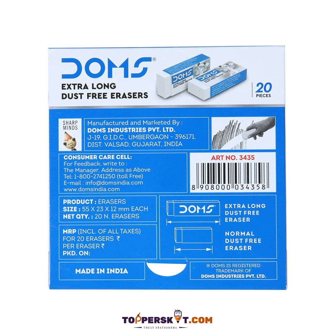 Doms Extra Long Dust Free Eraser: Endless Precision ( Pack Of 20 ) - Topperskit LLP