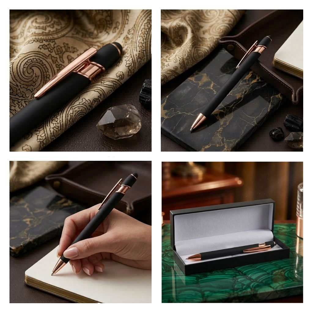 Stylus Black & Gold Premium Body Click Ball Pen with Box- Blue Ink (Pack of 1)