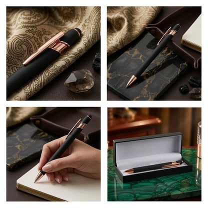 Stylus Black & Gold Premium Body Click Ball Pen with Box- Blue Ink (Pack of 1)