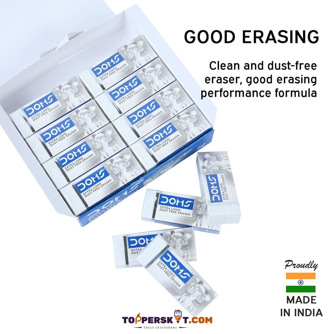 Doms Extra Long Dust Free Eraser: Endless Precision ( Pack Of 20 ) - Topperskit LLP