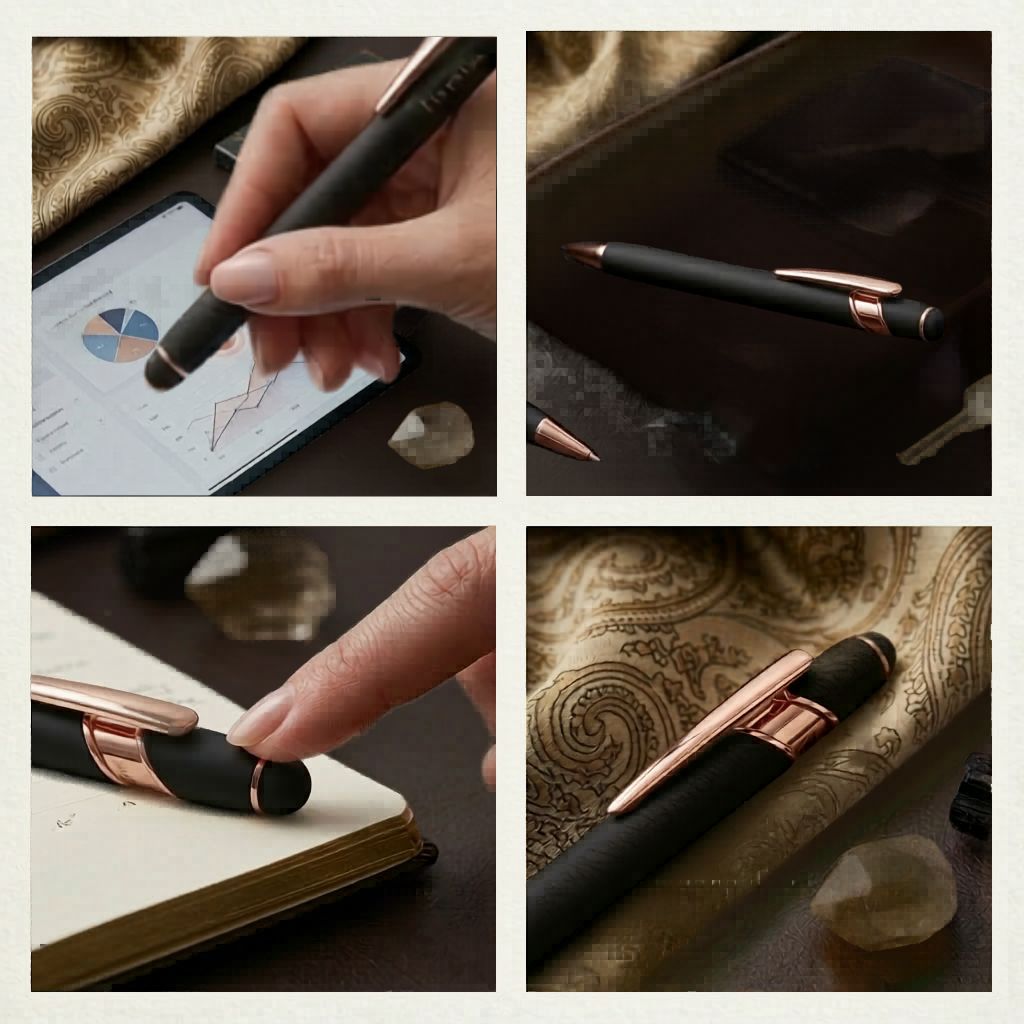 Stylus Black & Gold Premium Body Click Ball Pen with Box- Blue Ink (Pack of 1)