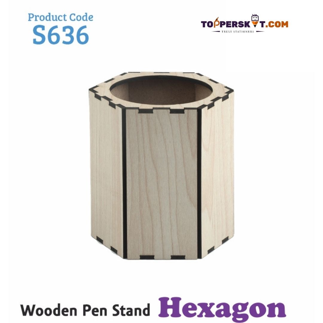 Khyati Hexagon Wooden Pen Stand: Elegant Desk Organization Solution ( Pack of 1 ) - Topperskit LLP