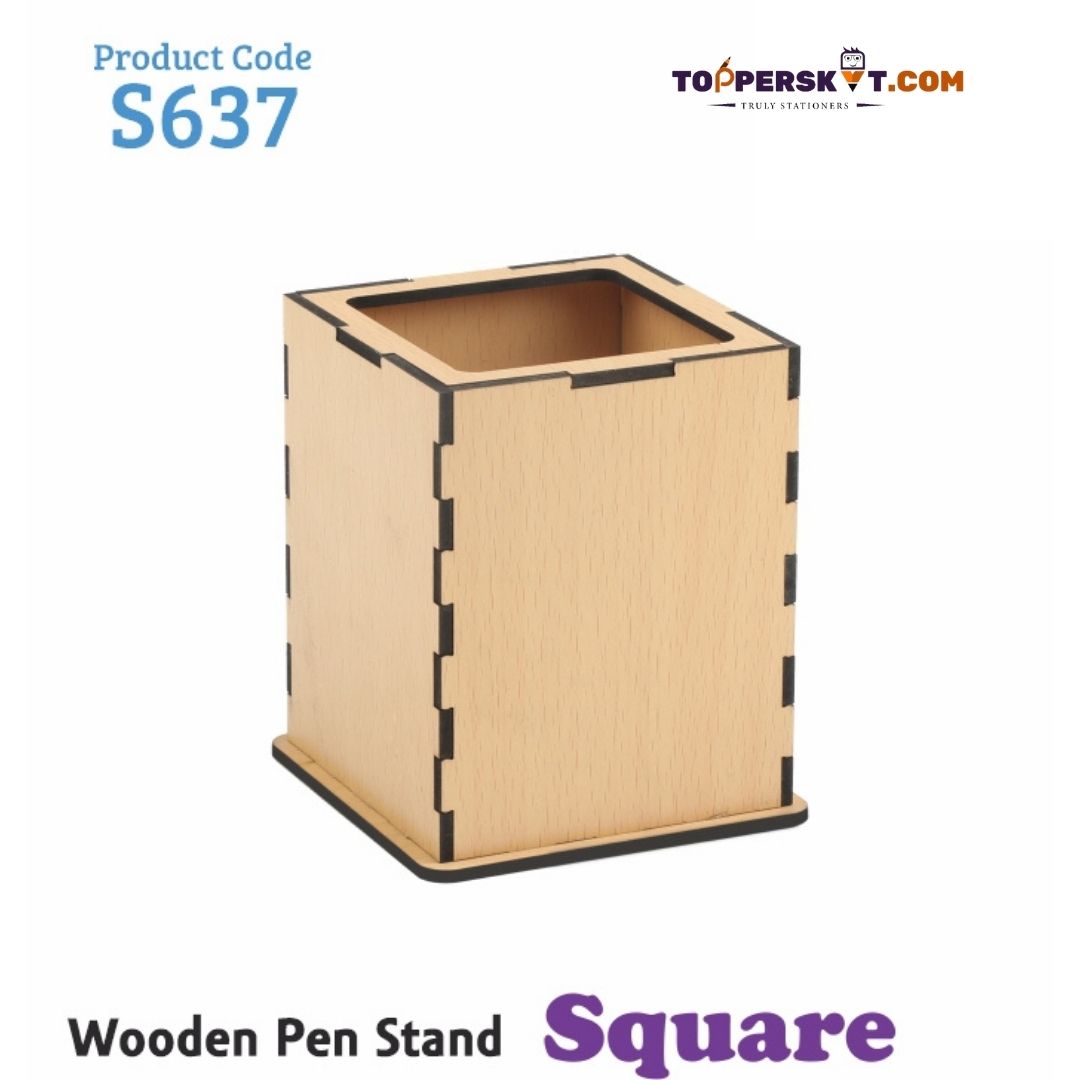 Khyati Square Wooden Pen Stand: Elegant Desk Organizer for Timeless Style ( Pack of 1 ) - Topperskit LLP