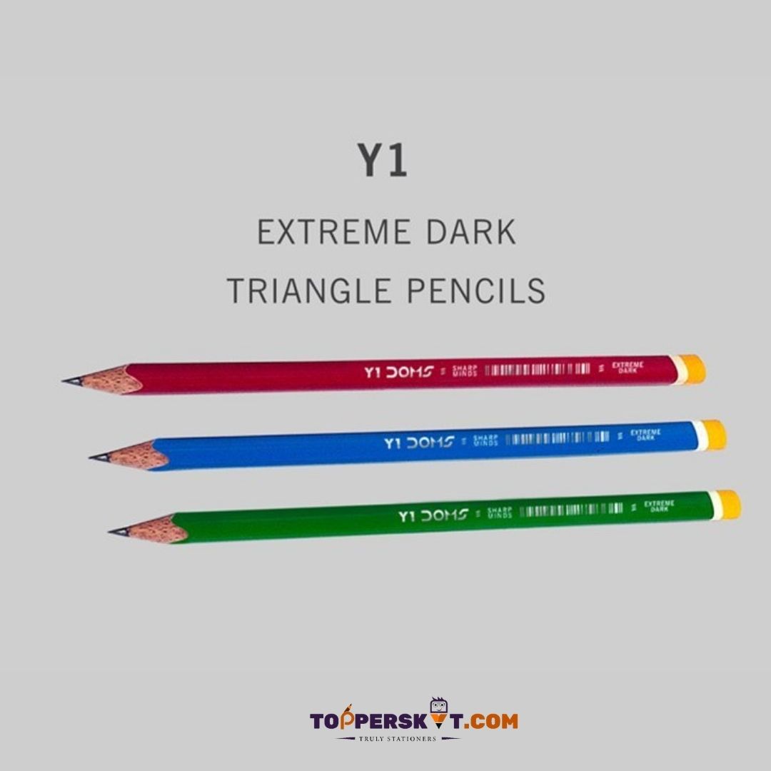 Doms Y1 Extra Dark Triangle Pencils for Precision Writing Excellence with Free Sharpener and Eraser ( Pack Of 10 ) - Topperskit LLP