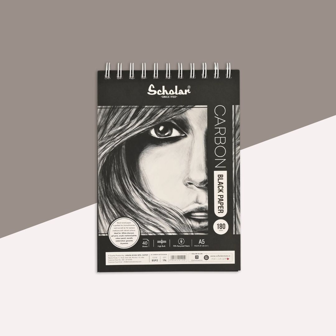 A5 Scholar Black Toned Paper Sketchbook - 40 Sheets : Elevate Your Artistry ( Pack of 1 ) - Topperskit LLP