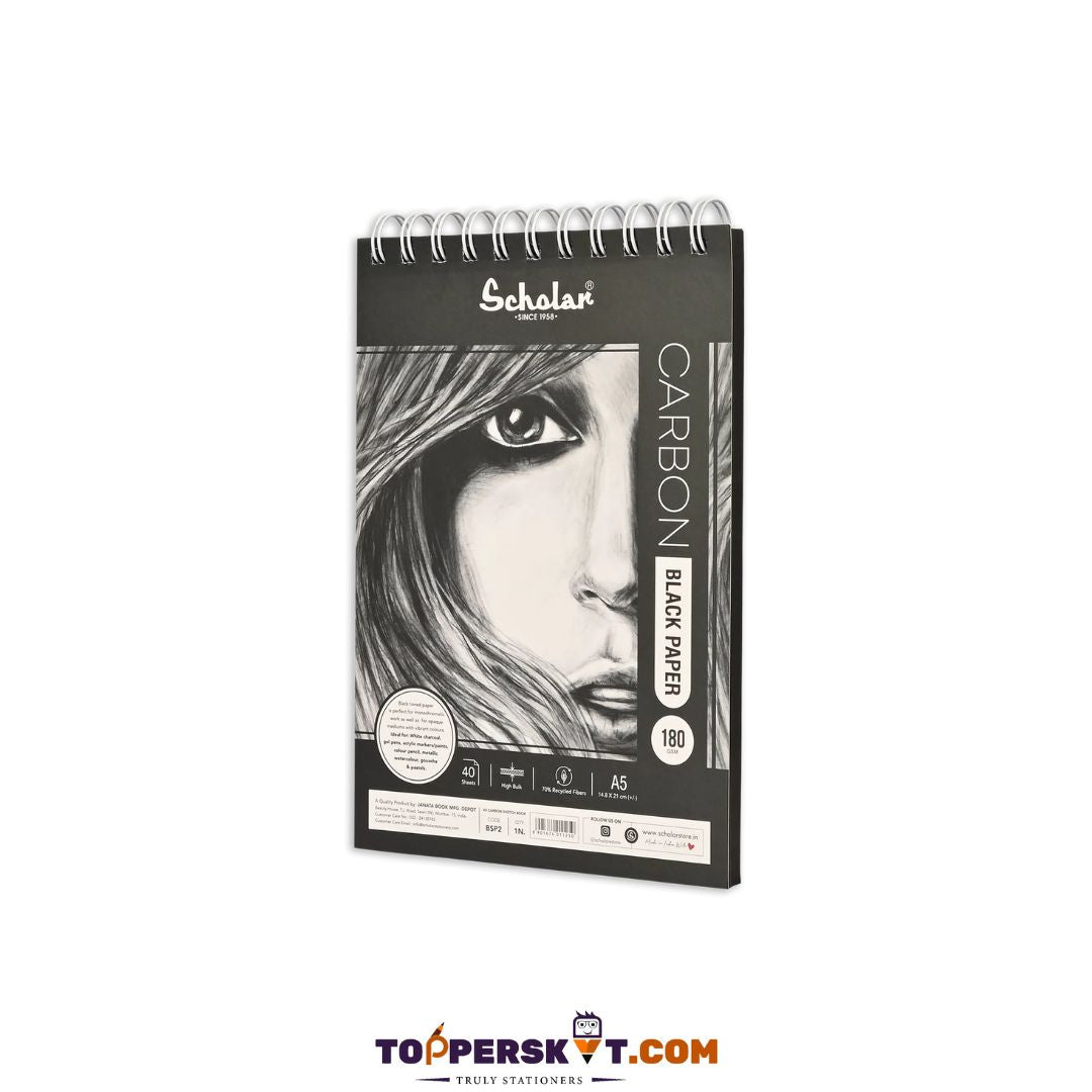 A5 Scholar Black Toned Paper Sketchbook - 40 Sheets : Elevate Your Artistry ( Pack of 1 ) - Topperskit LLP