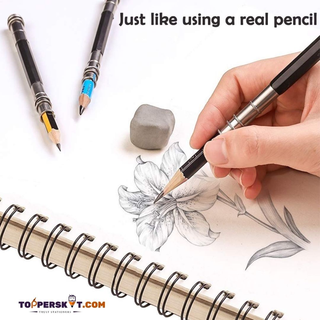 Pencil Extender/Lengthener with Metal Heads: Extend the Life of Your Pencils! ( Pack of 1 ) - Topperskit LLP