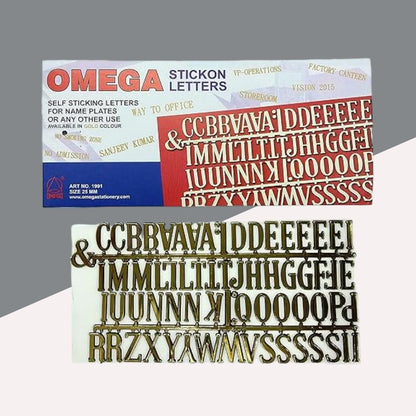 Omega 25mm Stickon Letters - Elegant Golden Adhesive Lettering ( Pack of 1 ) - Topperskit LLP