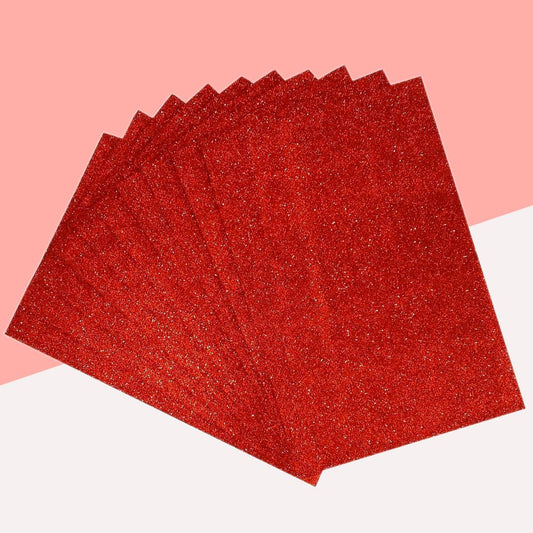 A4 Glitter Paper-Sparkling Red ( Pack of 10 )