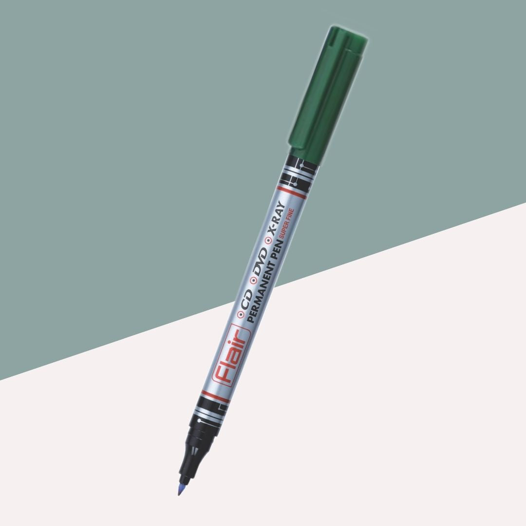 Flair Permanent CD Marker Pen - Green: Quick-Dry, Ultra-Fine, and Long-Lasting ( Pack Of 1 ) - Topperskit LLP