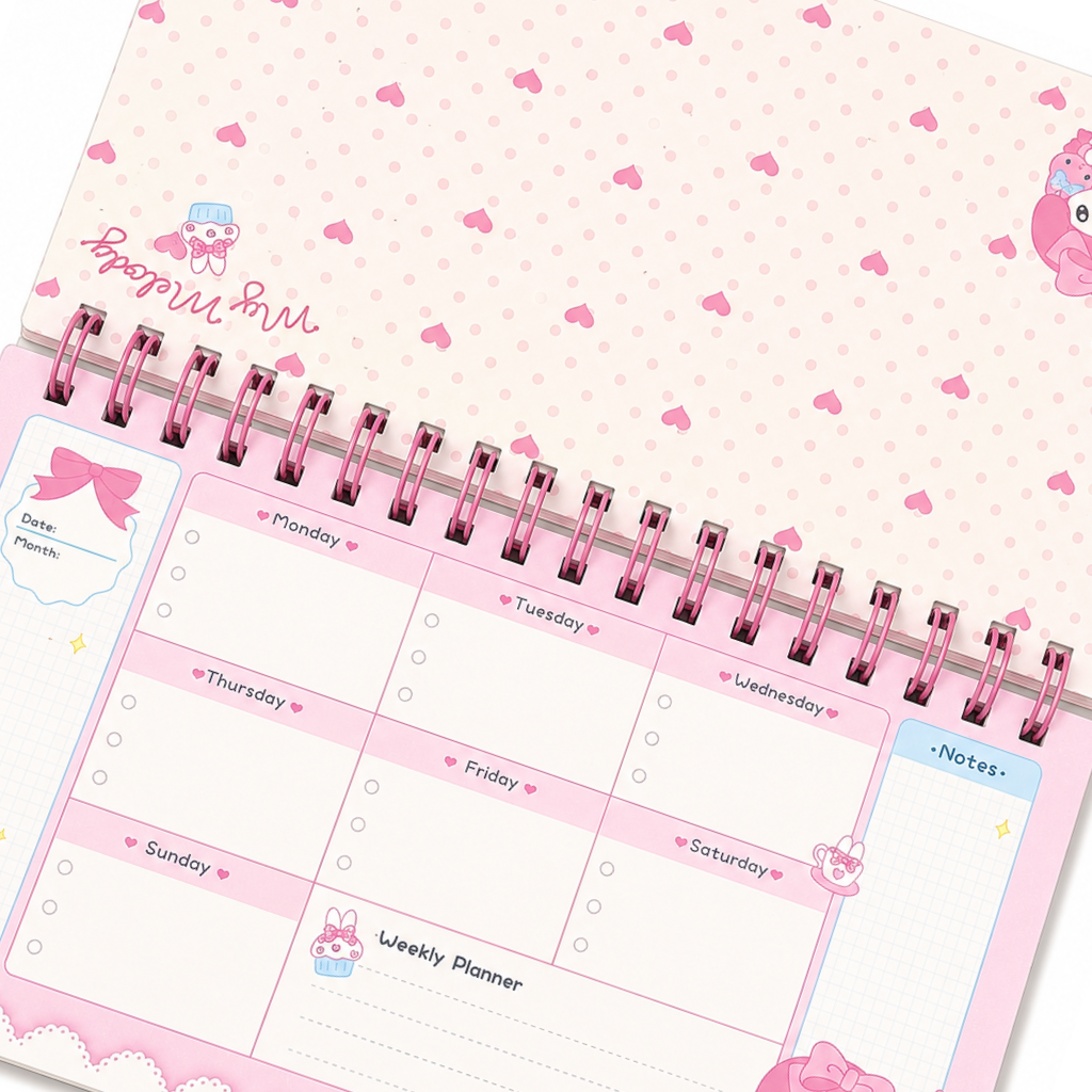 Cute Cartoon Spiral Weekly Planner Premium Textured Cover Writing Notebook (Pack of 1)