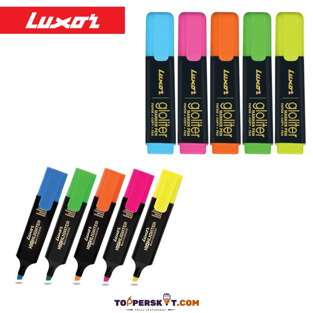 Luxor Highlighter Assorted Set  : Vibrant Colors, Precise Tips, and Long Shelf Life ( Pack Of 5 ) - Topperskit LLP