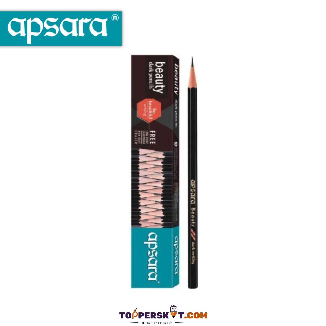 Apsara Beauty Dark Pencils : Wooden Pencils with Sharpener and Eraser ( Pack of 10 ) - Topperskit LLP