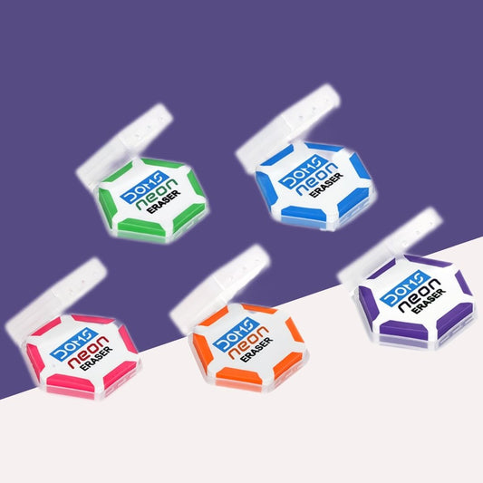 Doms Neon Hexagon Eraser: Vibrant Erasing ( Set of 5 ) - Topperskit LLP