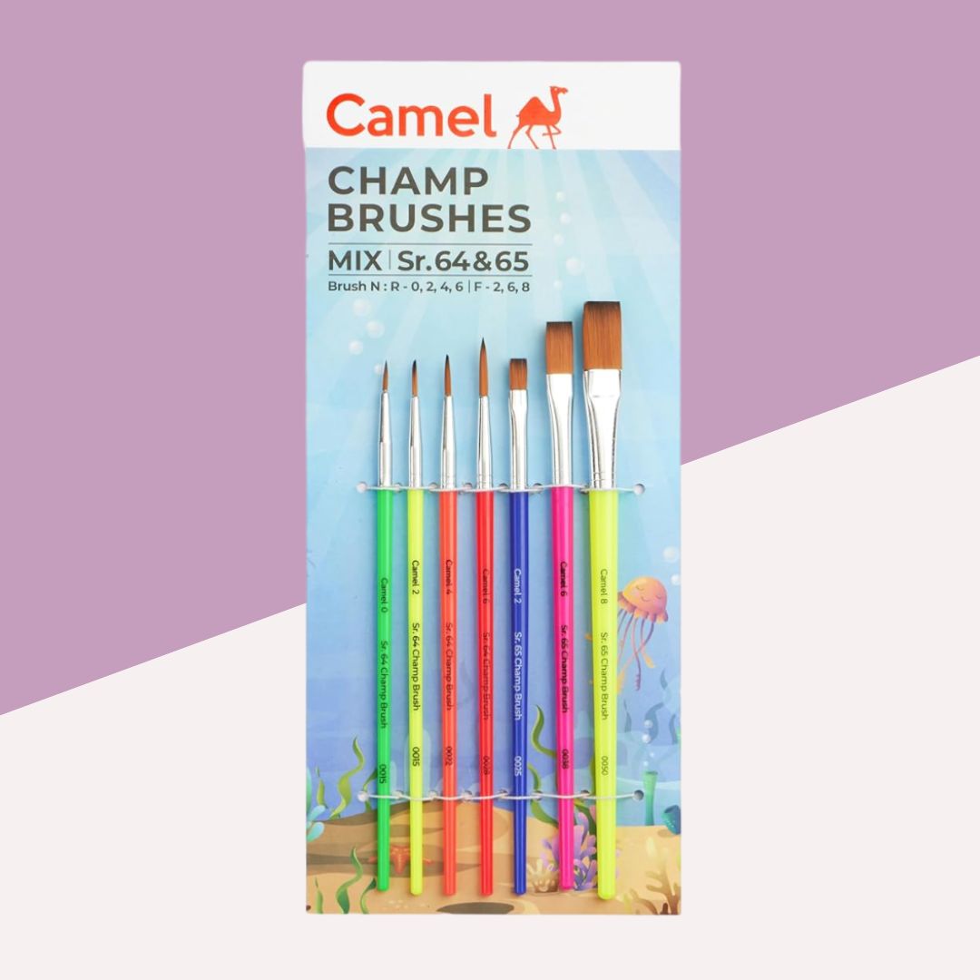 Camel Champ Brushes Mix Set- Sr. 64 & 65 : Versatile Brushes for Every Artist  ( Pack of 7 ) - Topperskit LLP