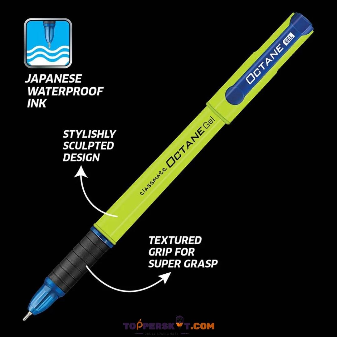 Classmate Octane Neon Body Gel Pen - Blue :Unleash Vibrancy in Every Stroke with Japanese Waterproof Ink ( Pack of 1 ) - Topperskit LLP