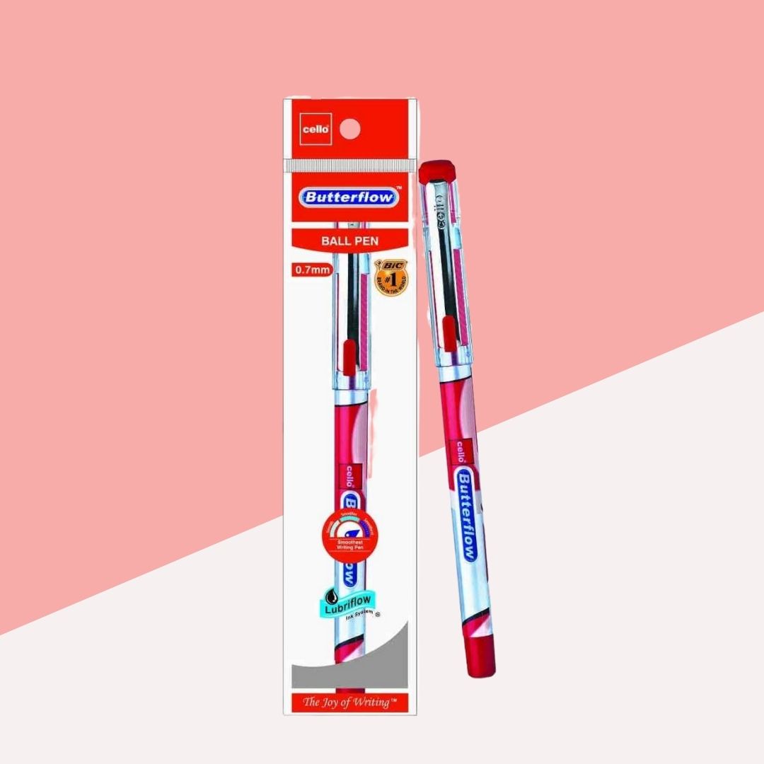 Cello Butterflow Simply Ballpoint Pen – Red : Effortless Writing, Timeless Elegance ( Pack of 1 ) - Topperskit LLP