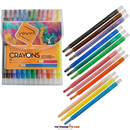 Navneet Youva Twistable Crayons- Long-Lasting, Smooth, and Rich Colors (Pack of 12)