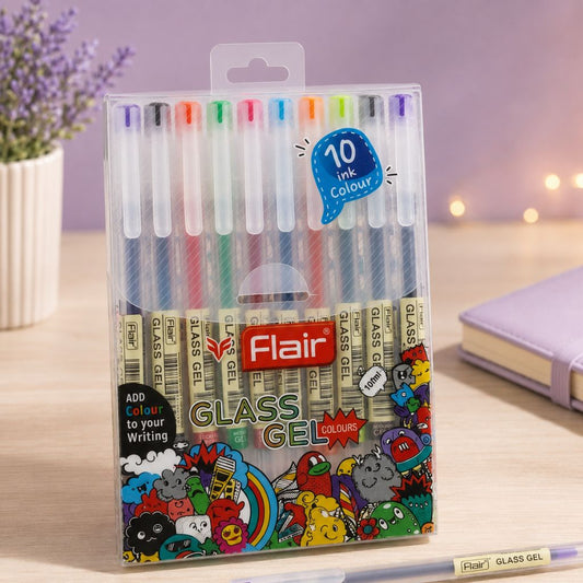 Flair Glass Gel Multicolour Gel Pens Set of 10 - Image 1