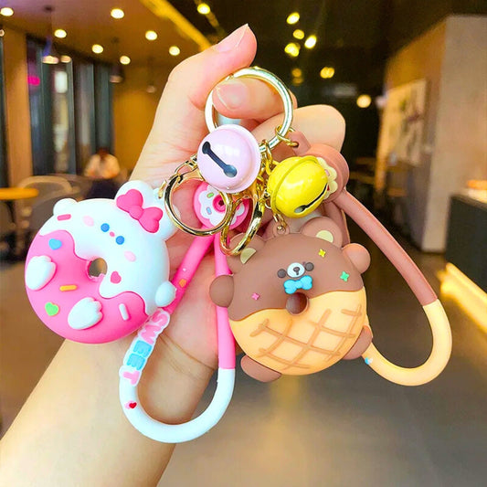 3D Rubber Silicone Donut Cartoon Keychain (Pack of 1)