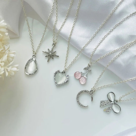 TOPPERSKIT Elegant Silver-Tone Charm Necklace with assorted pendants