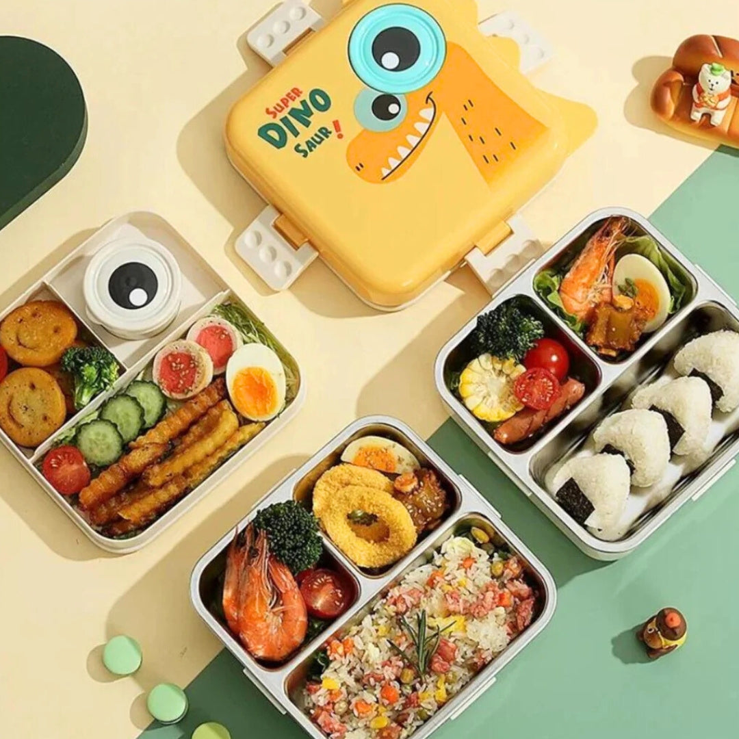 Stainless Steel SUS304 3-Grid  Lunch Box-Assorted designs (Pack of 1)